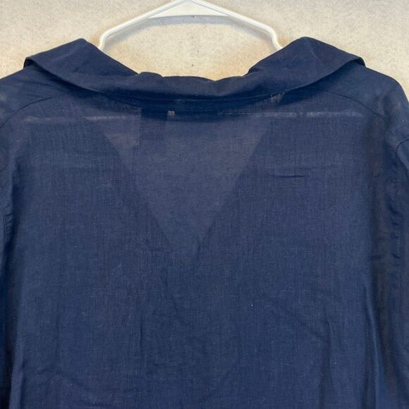 NWT TAHARI Linen Dress Sz Large Navy Blue 2-Way Wear Midi Long Sleeve Collared - Picture 12 of 12
